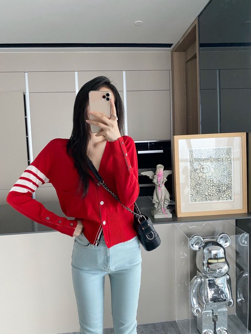 톰브라운 캐시미어 가디건 레드