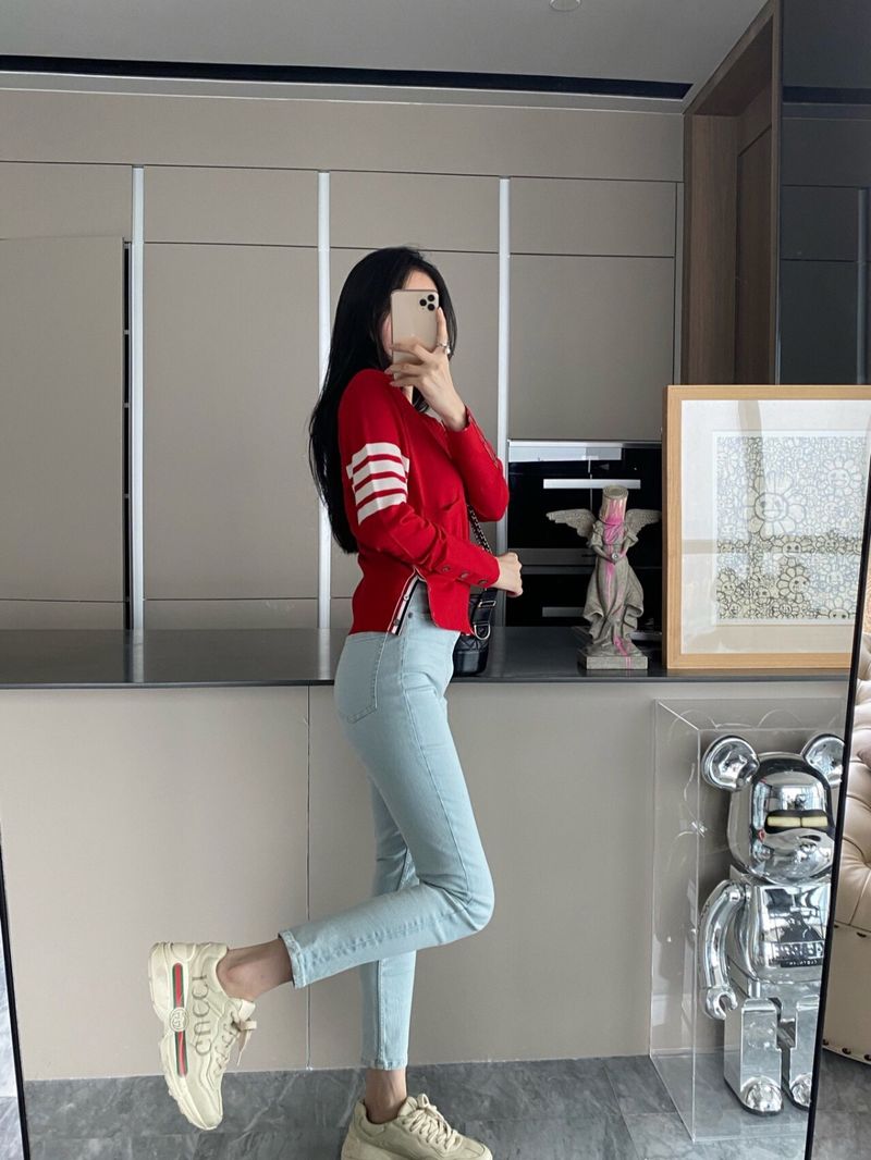 톰브라운 캐시미어 가디건 레드