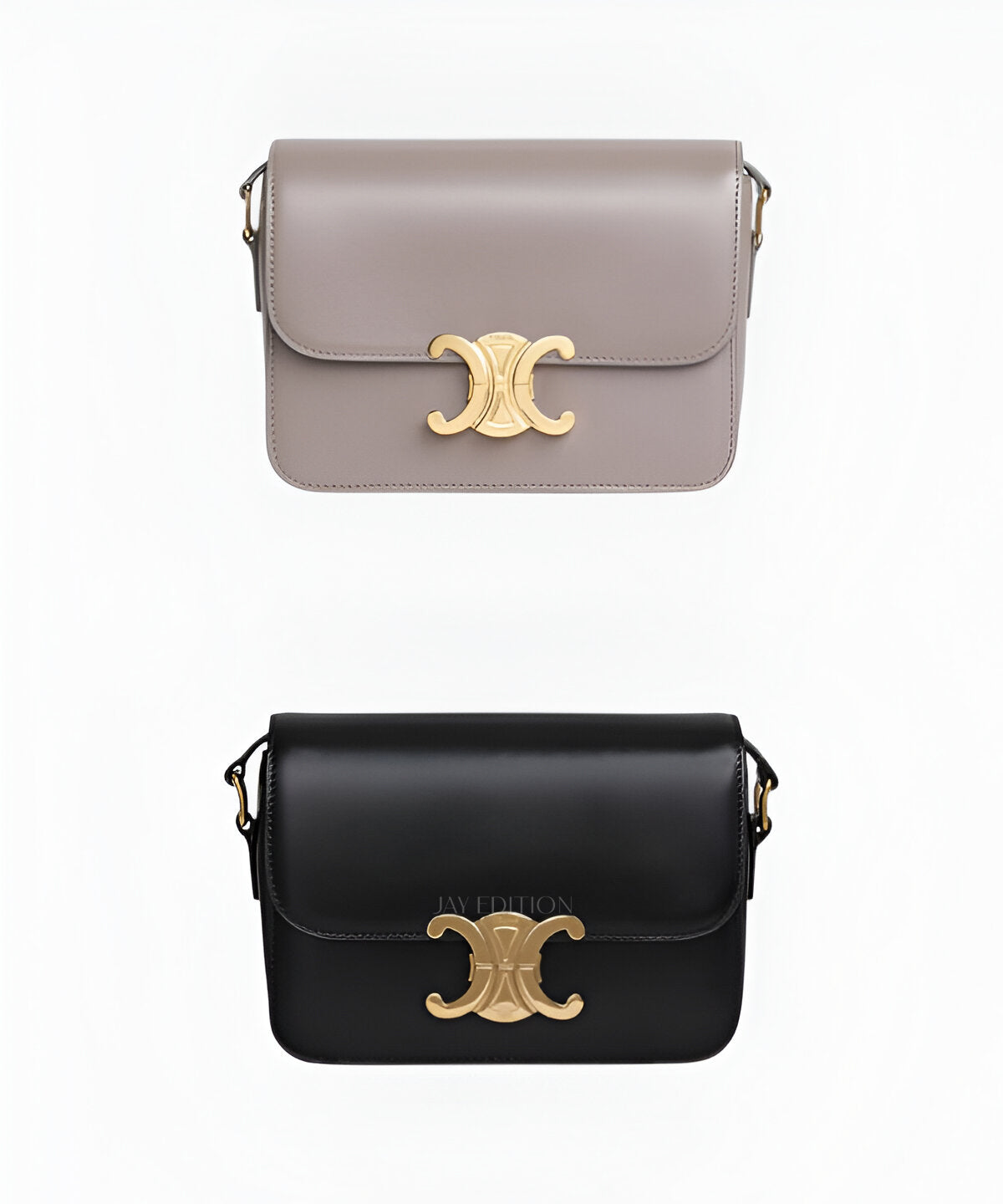 셀린느 트리옹프 틴 숄더백 블랙 샤이니 카프스킨 골드 트리옹프 메탈 클로저