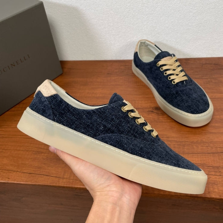 브루넬로 쿠치넬리 트윌 레이스업 스니커즈 네이비