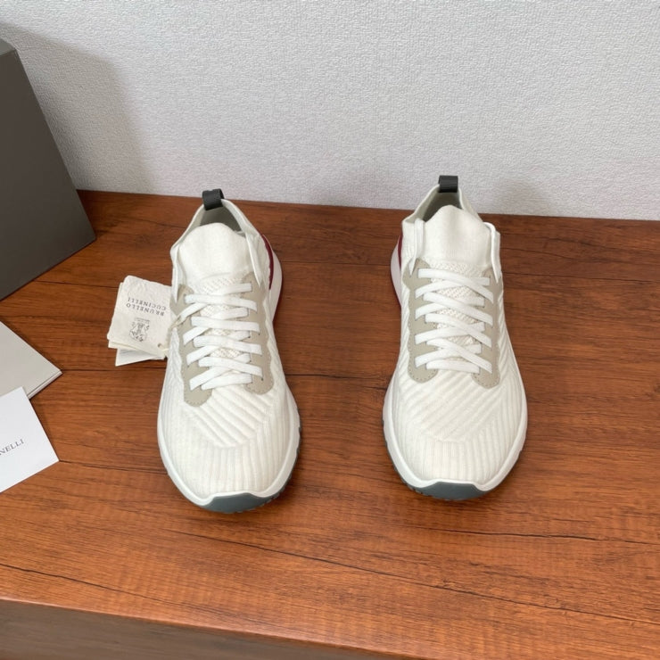 브루넬로 쿠치넬리 니트 레이스업 스니커즈 화이트