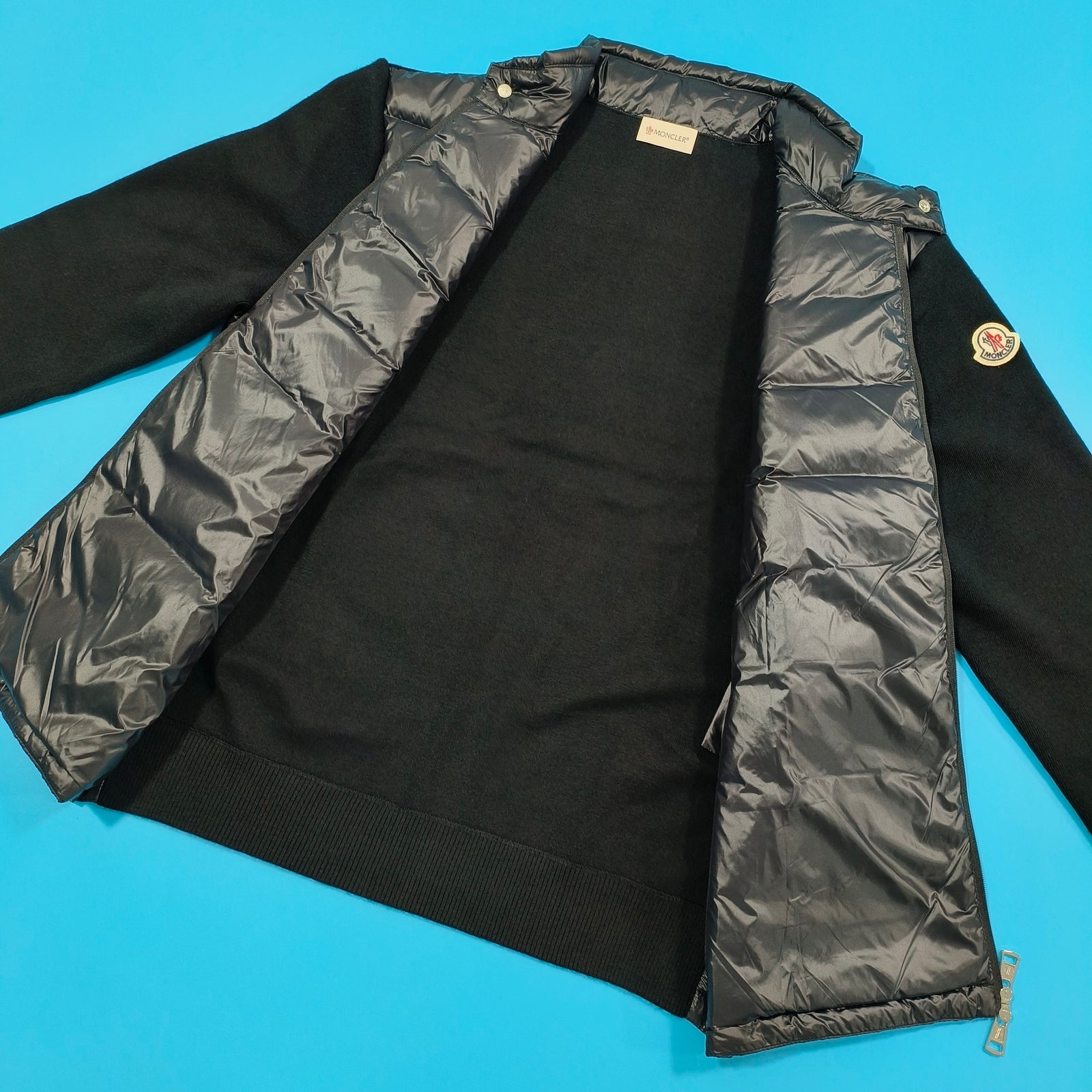 트리콧 로고 패딩 울 집업 가디건