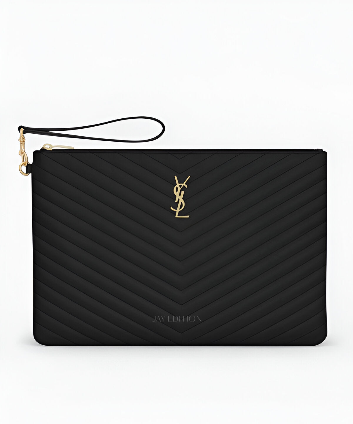 생로랑 모노그램 클러치 라지 블랙 카프스킨 YSL 로고 메탈 장식 지퍼 클로저 넉넉한 수납의 고급스러운 클러치백