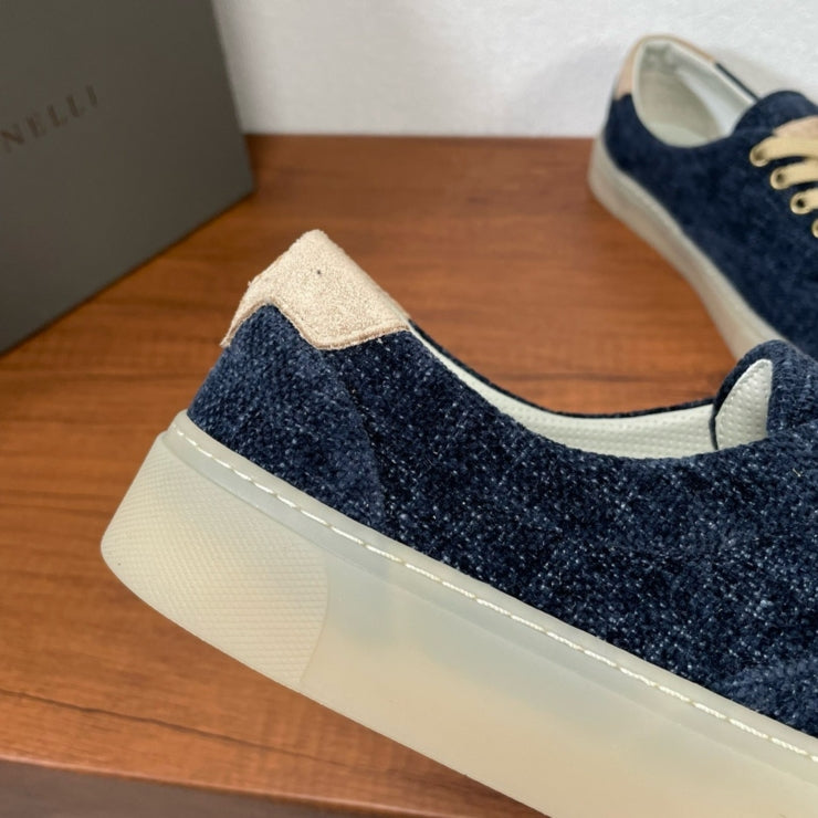 브루넬로 쿠치넬리 트윌 레이스업 스니커즈 네이비