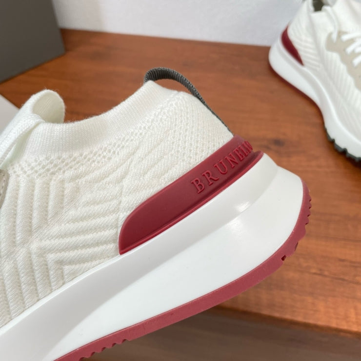 브루넬로 쿠치넬리 니트 레이스업 스니커즈 화이트