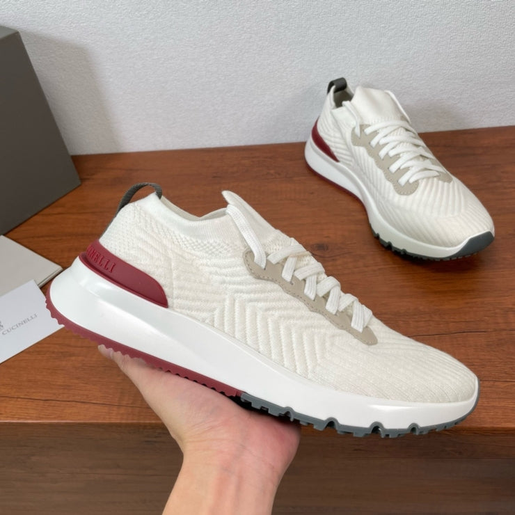 브루넬로 쿠치넬리 니트 레이스업 스니커즈 화이트