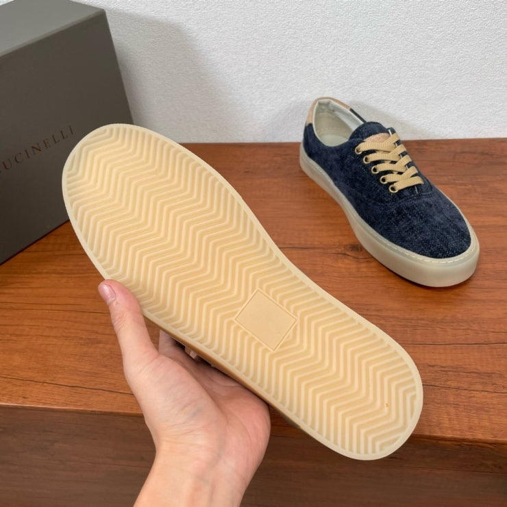 브루넬로 쿠치넬리 트윌 레이스업 스니커즈 네이비