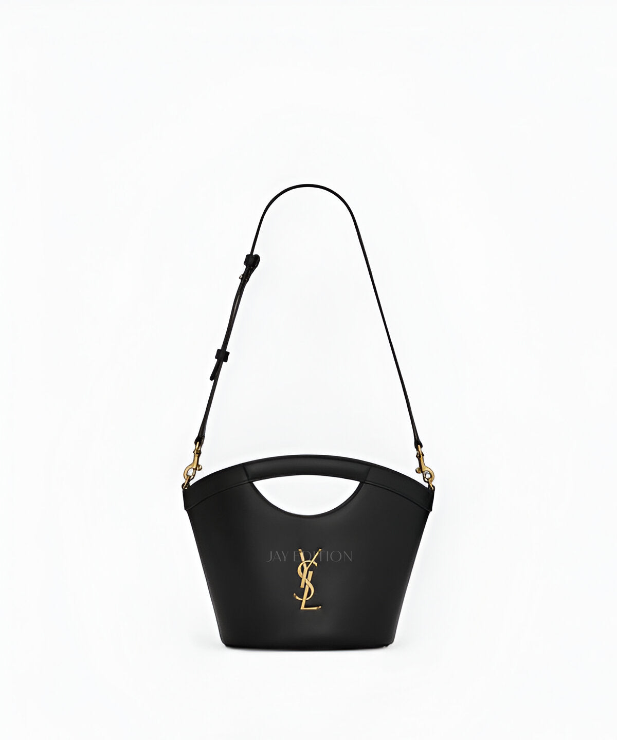 생로랑 셀리아 미니 토트백 스무스 레더 블랙 스무스 카프스킨 플랩 클로저 YSL 로고 메탈 디테일 탑 핸들 & 숄더 스트랩 겸용 미니백