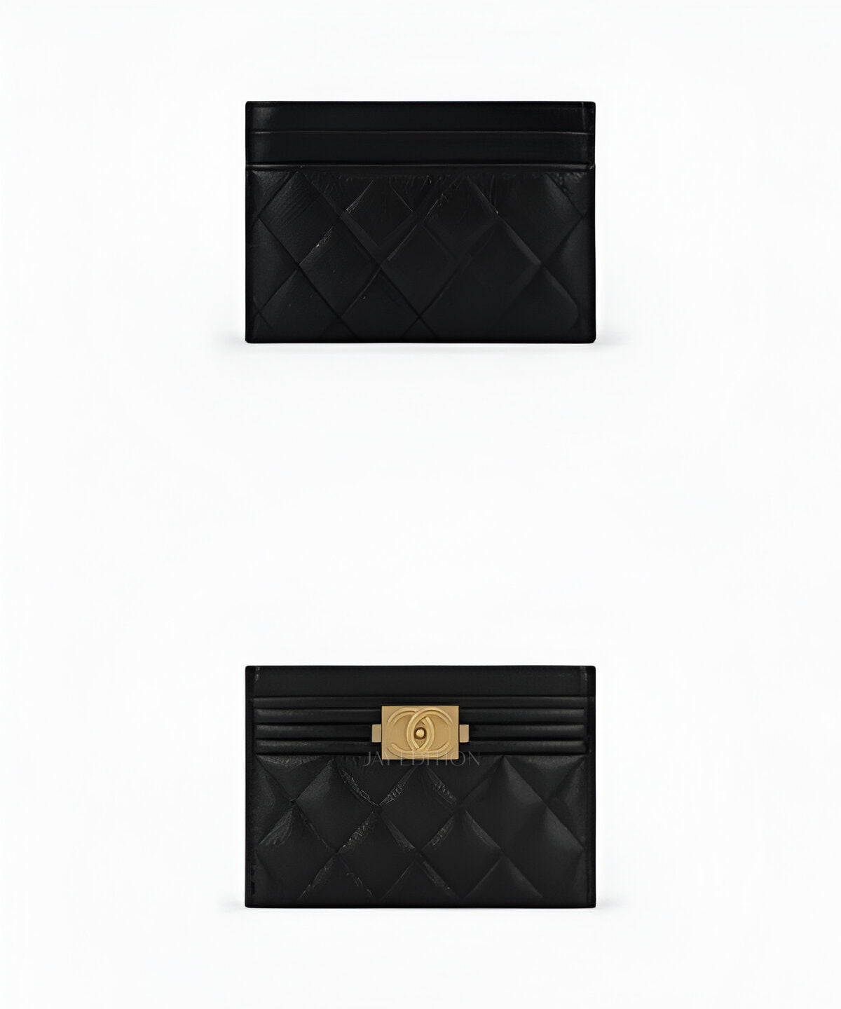 샤넬 보이 카드 홀더 퀼팅 가죽과 보이 스타일 메탈 디테일 전면