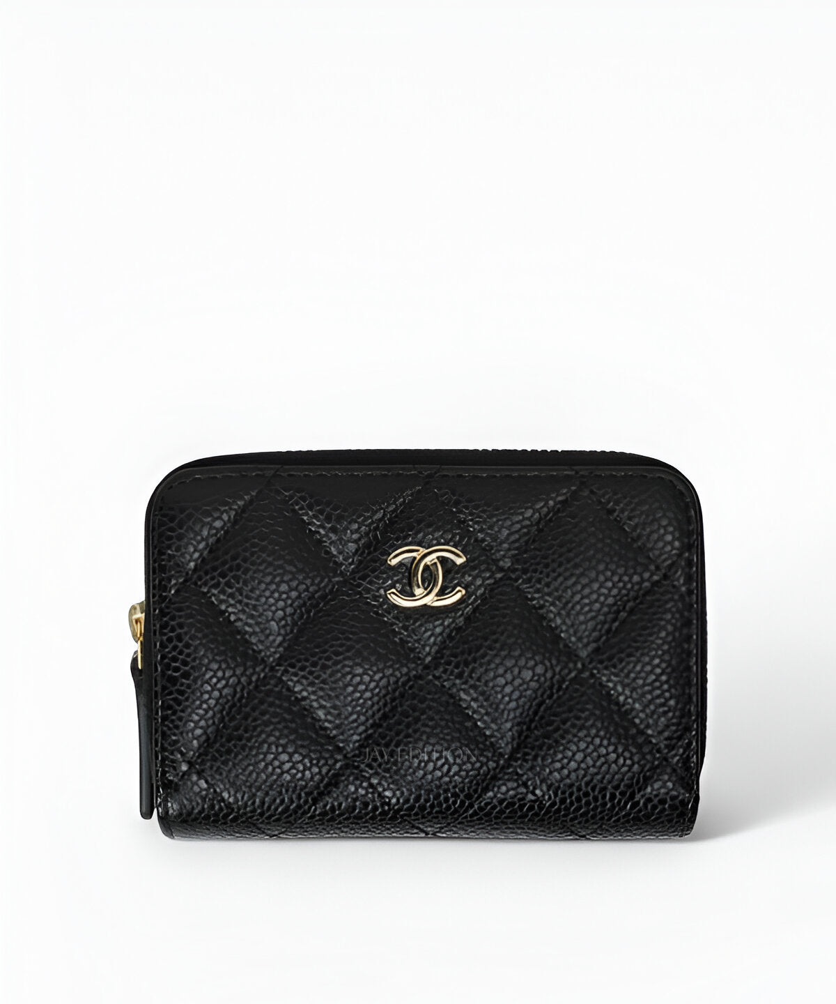 샤넬 클래식 지퍼 반지갑 캐비어 블랙 퀼팅 가죽 지퍼 클로징과 CC 로고 디테일
