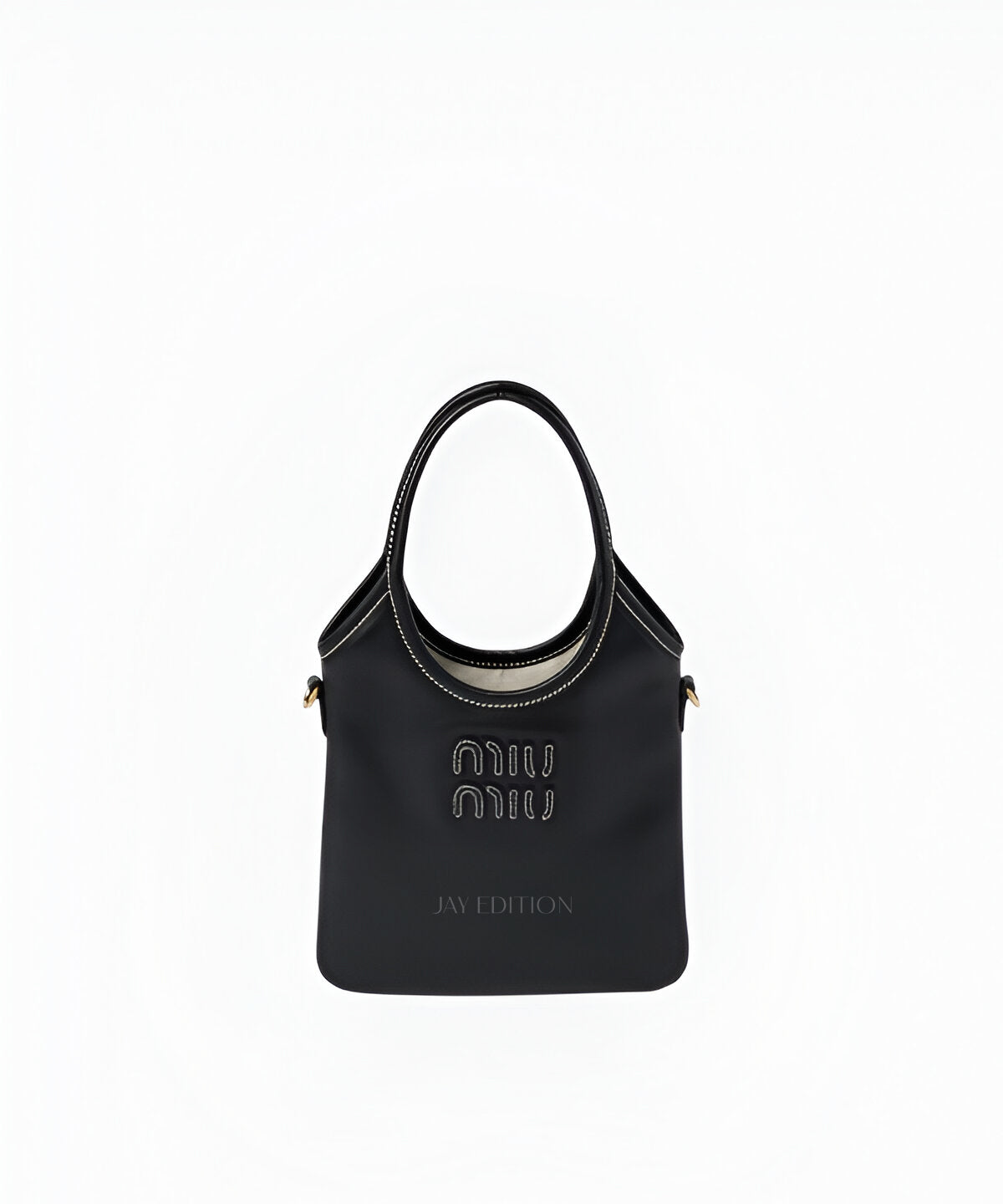 미우미우 아이비백 미니, 구조적인 디자인과 메탈 로고가 돋보이는 미니멀한 토트백