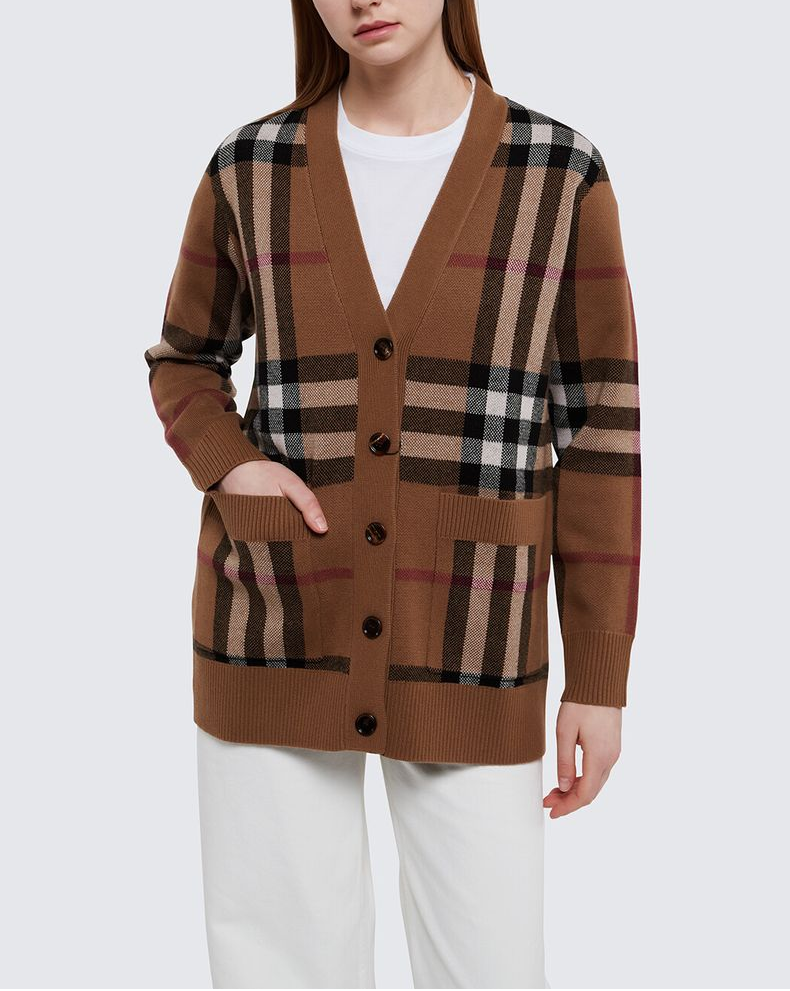 버버리 체크 울 캐시미어 가디건