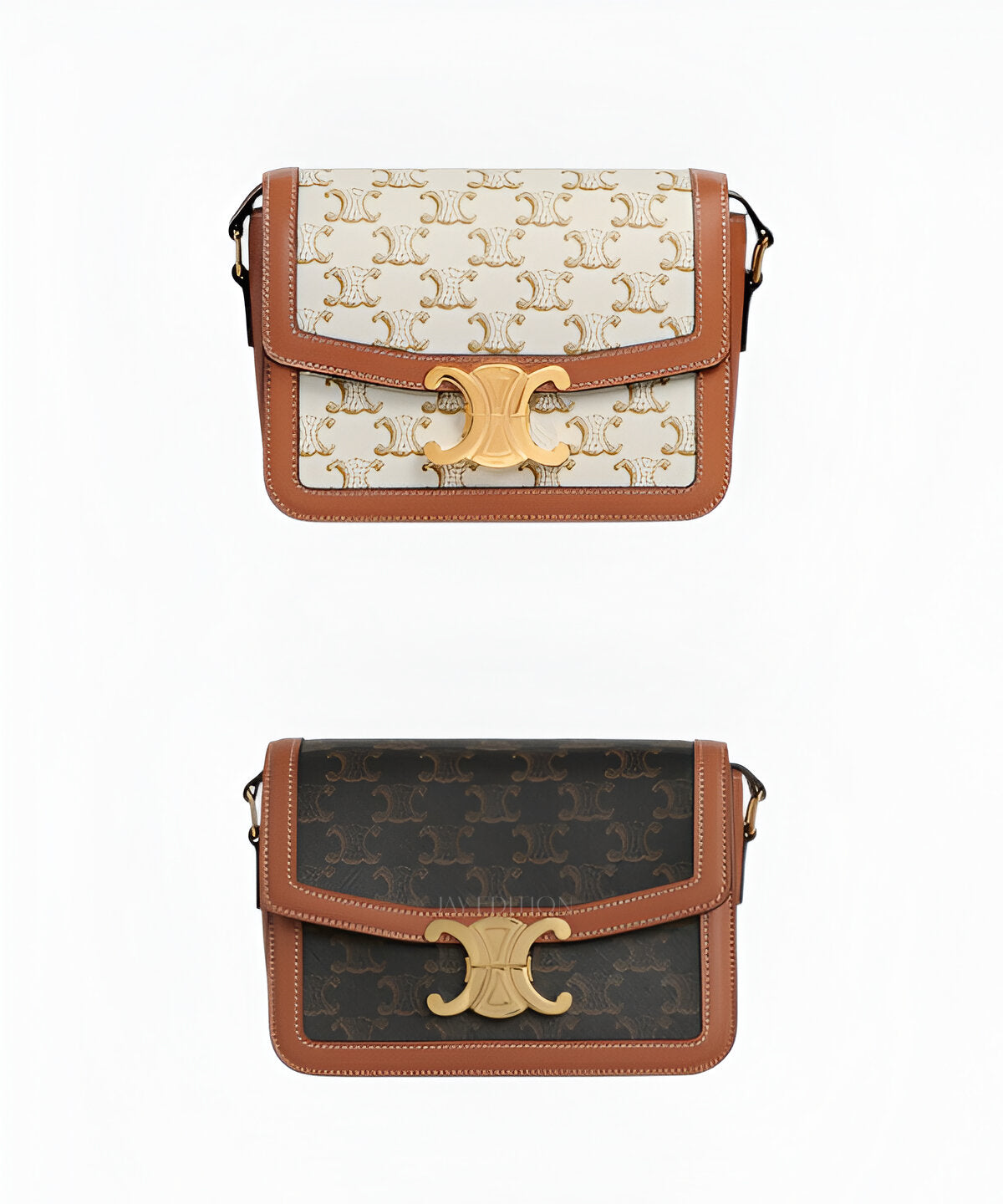 셀린느 트리옹프 숄더백 캔버스 틴 내추럴 트리옹프 모노그램 캔버스 브라운 송아지 가죽 트리밍 골드 메탈 클로저