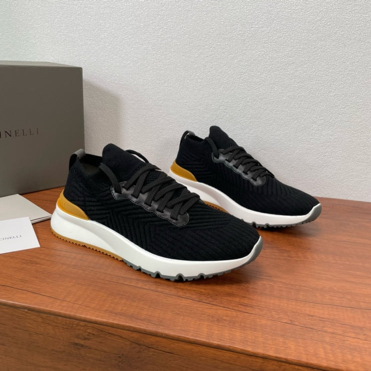 브루넬로 쿠치넬리 니트 레이스업 스니커즈 블랙