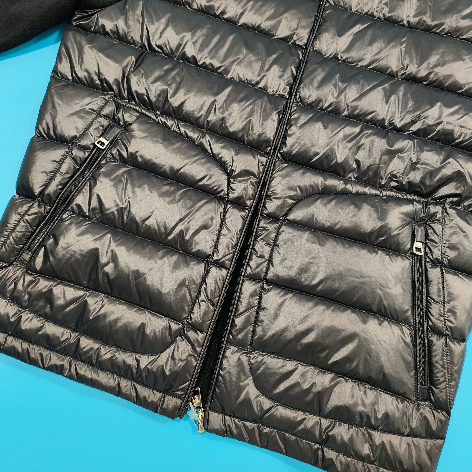 트리콧 로고 패딩 울 집업 가디건