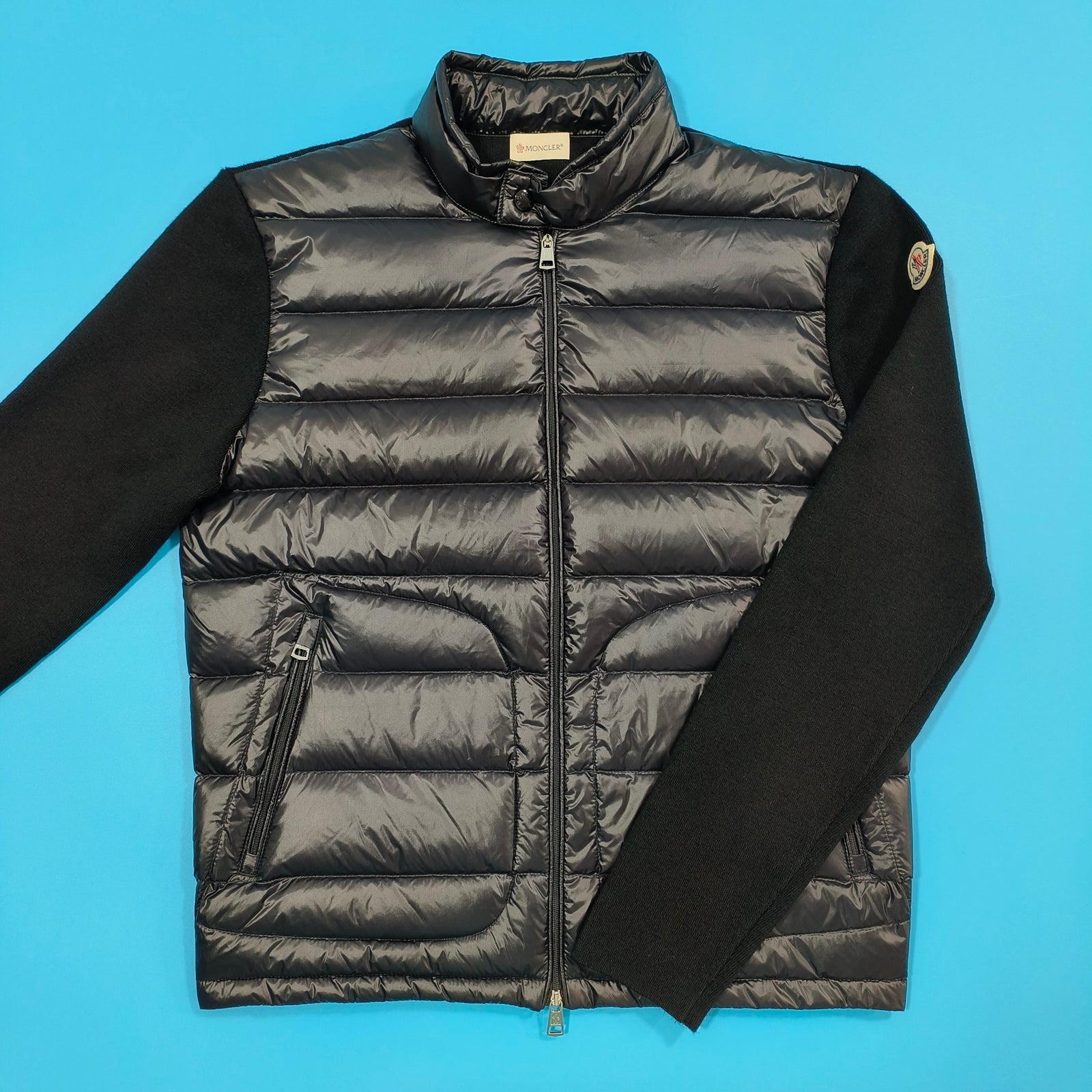 트리콧 로고 패딩 울 집업 가디건