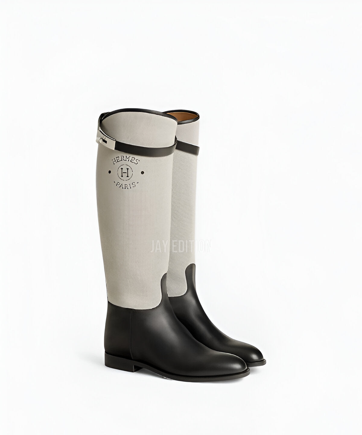 에르메스 점핑 켈리 부츠 송아지 가죽 또는 스웨이드 소재와 켈리 버클 디테일