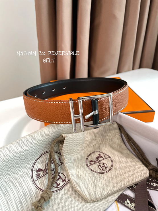 에르메스 네이단 리버서블 브라운 벨트 32mm
