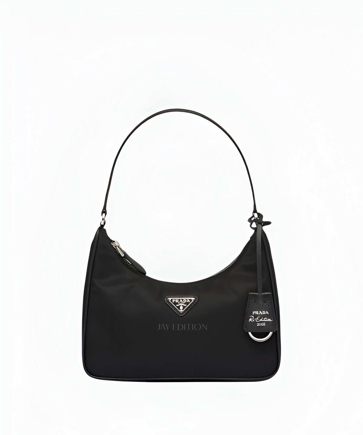 프라다 리에디션 리나일론 호보백 사피아노 핸들 블랙 컬러 삼각 로고 사피아노 가죽 스트랩 디테일