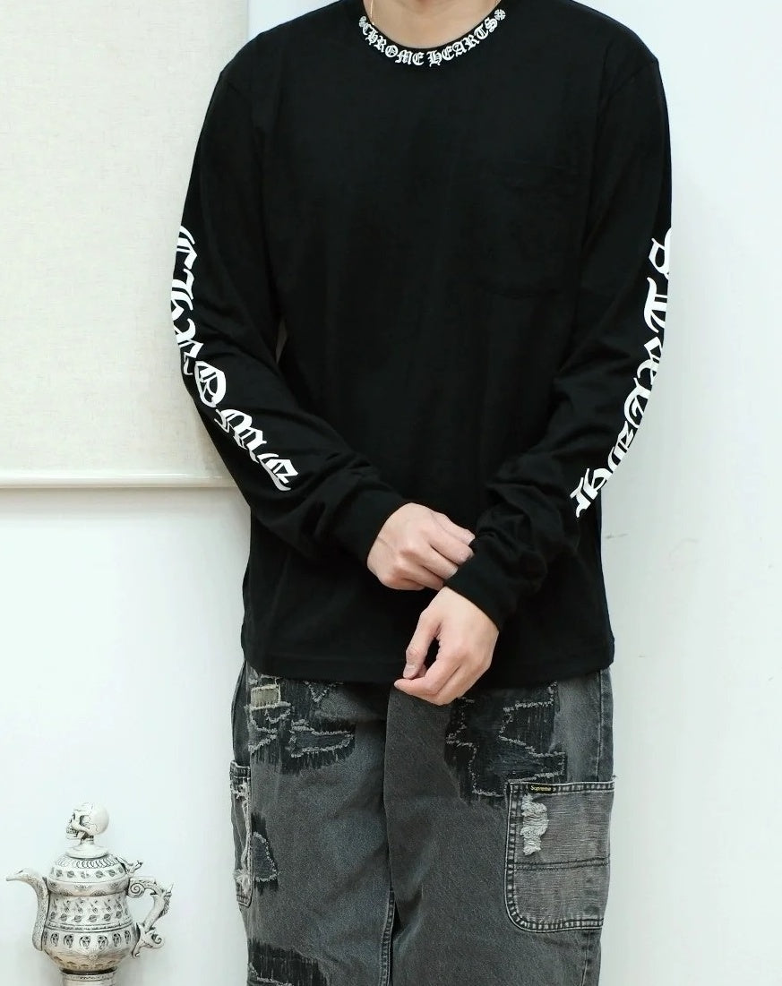 크롬하츠 넥 스크립트 로고 롱슬리브 티셔츠