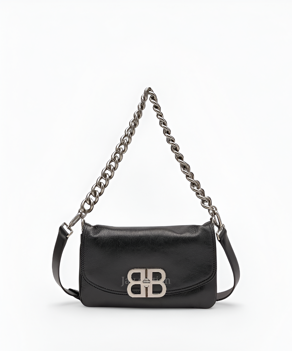 발렌시아가 BB 소프트 숄더백 스몰 송아지가죽 BB 로고 체인 및 가죽 스트랩 디자인