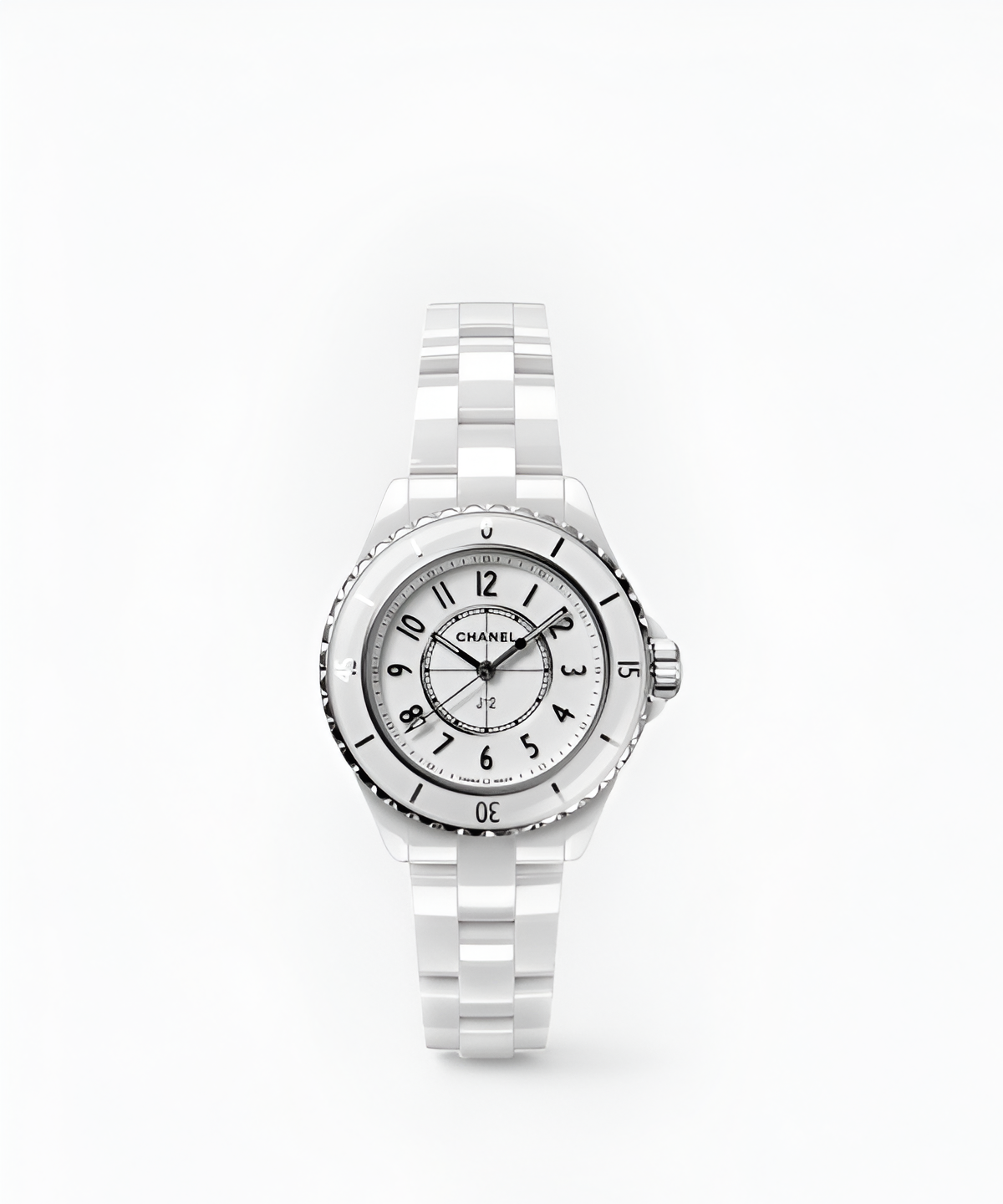 샤넬 J12 33mm 화이트 쿼츠 시계 하이테크 세라믹 실버 마커