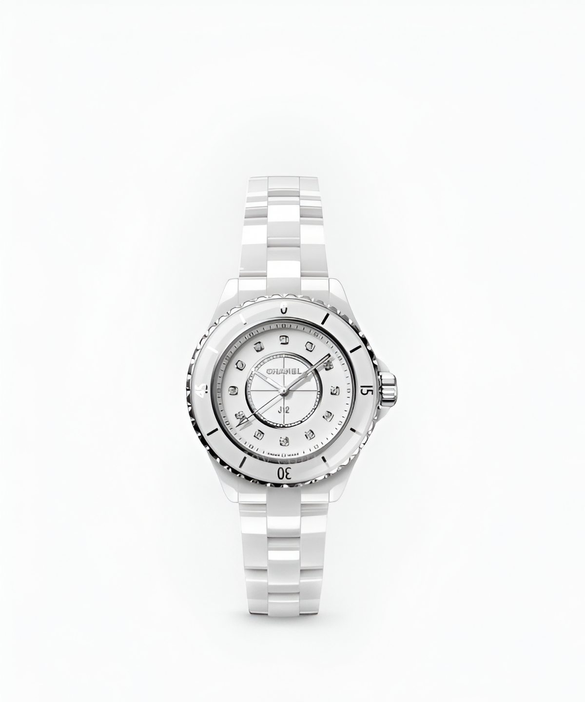 샤넬 J12 33mm 화이트 다이아몬드 인디케이터 쿼츠 시계
