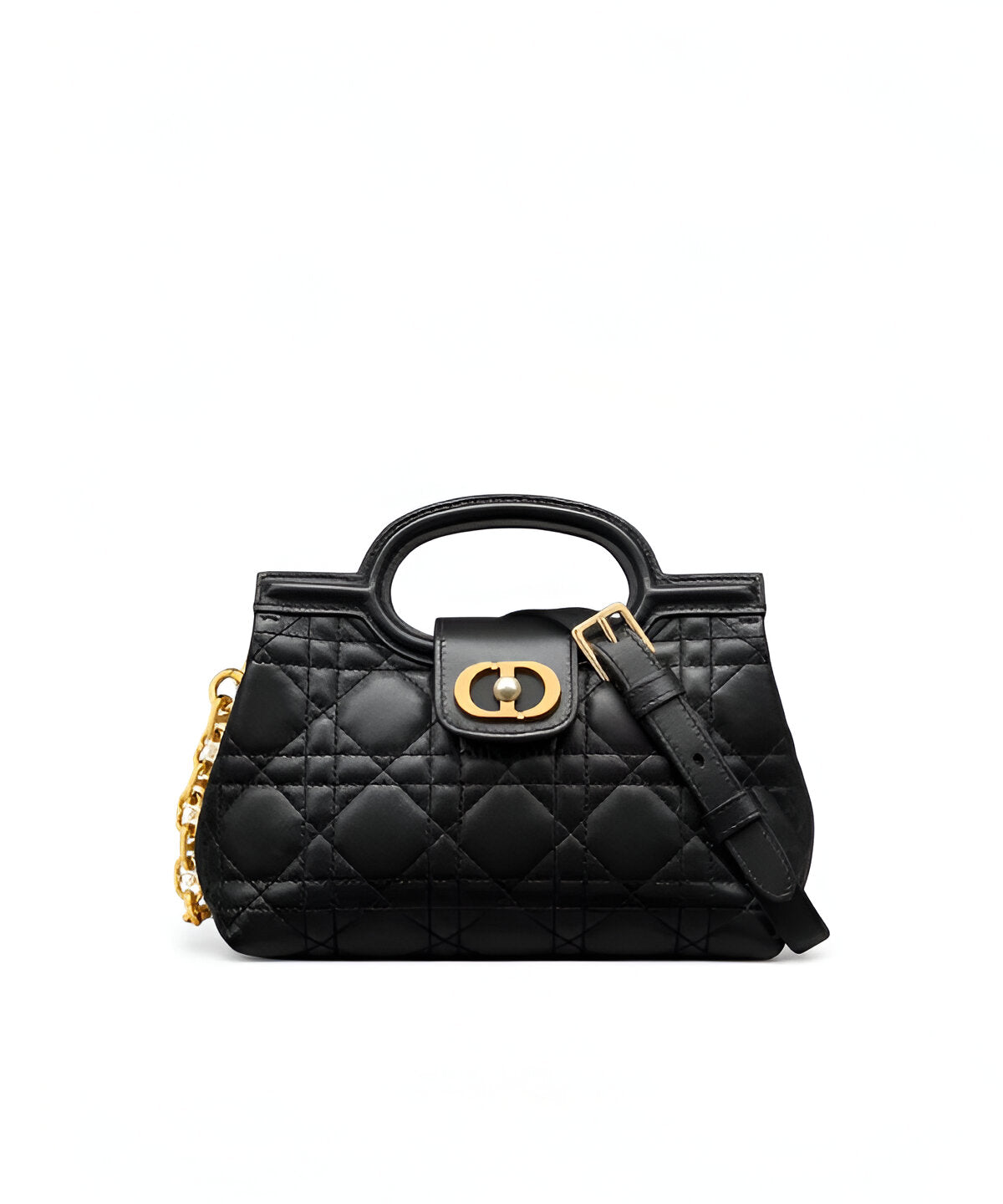 디올 졸리 탑 핸들 미니 백 송아지 가죽 CD 로고 잠금 디테일