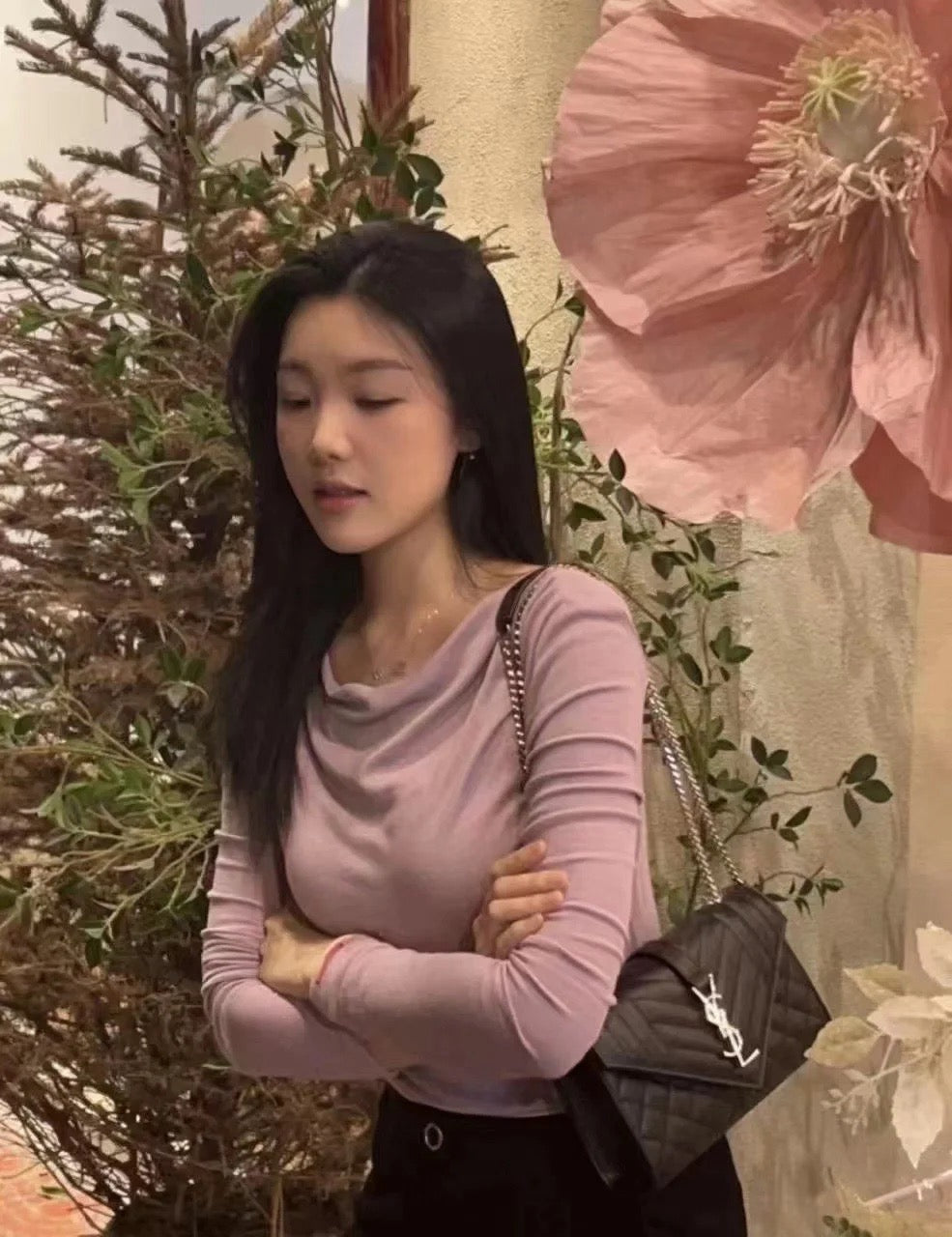 생로랑 엔벨로프 체인 숄더백 램스킨 스몰