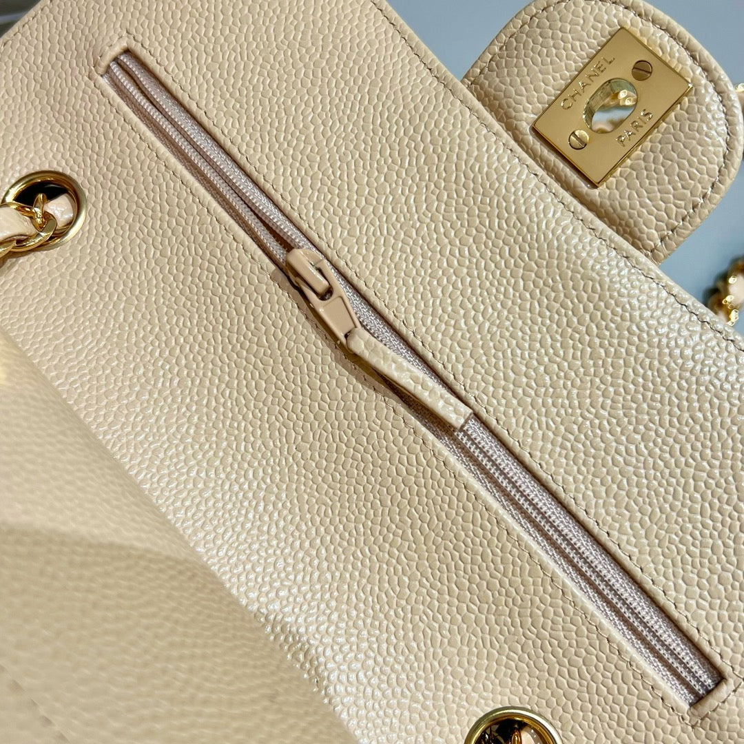 샤넬 클래식 플랩백 스몰 캐비어 (베이지)