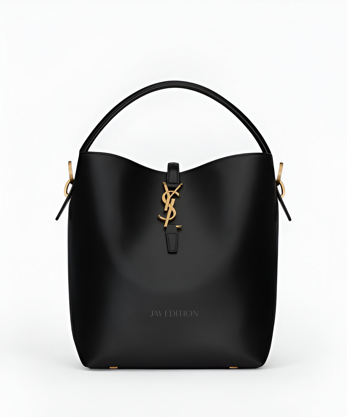 생로랑 LE 37 버킷백 미디움 블랙 그레인드 카프스킨 드로스트링 클로저 YSL 로고 골드 하드웨어 넉넉한 수납의 클래식 버킷백