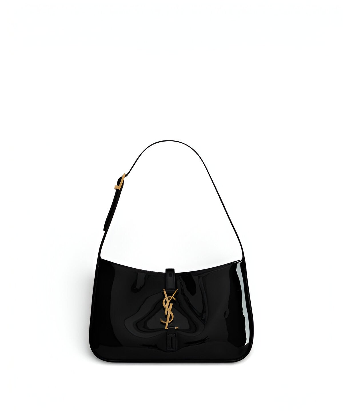 생로랑 LE 5 À 7 페이던트 호보백 유광 블랙 가죽 YSL 로고 디테일
