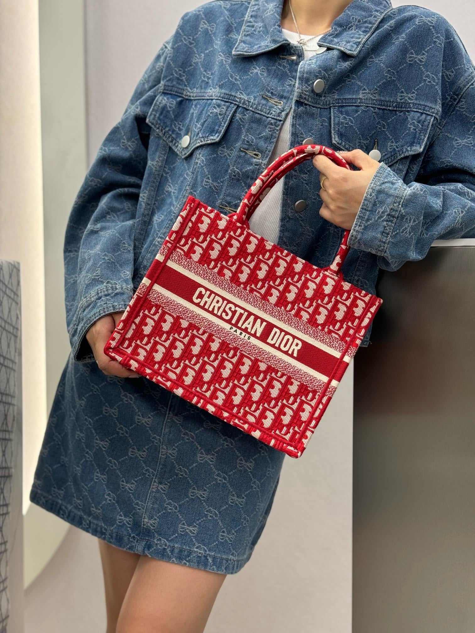 디올 오블리크 자수 북 토트백 스몰