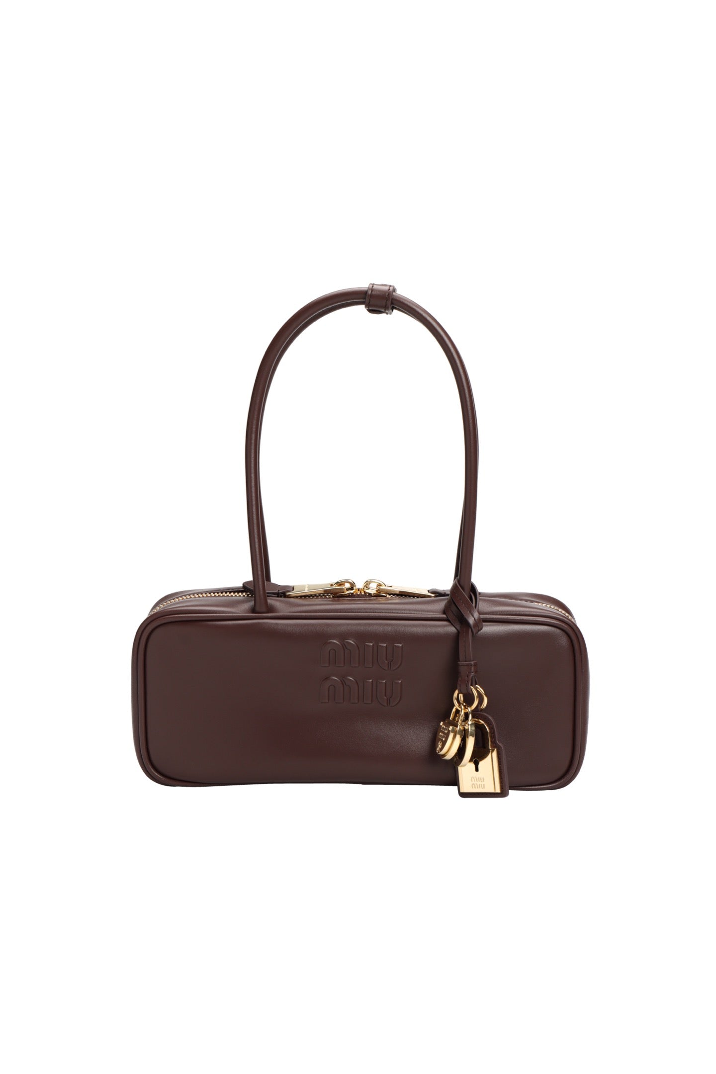 미우미우 가죽 보 백 스몰 (다크 브라운)