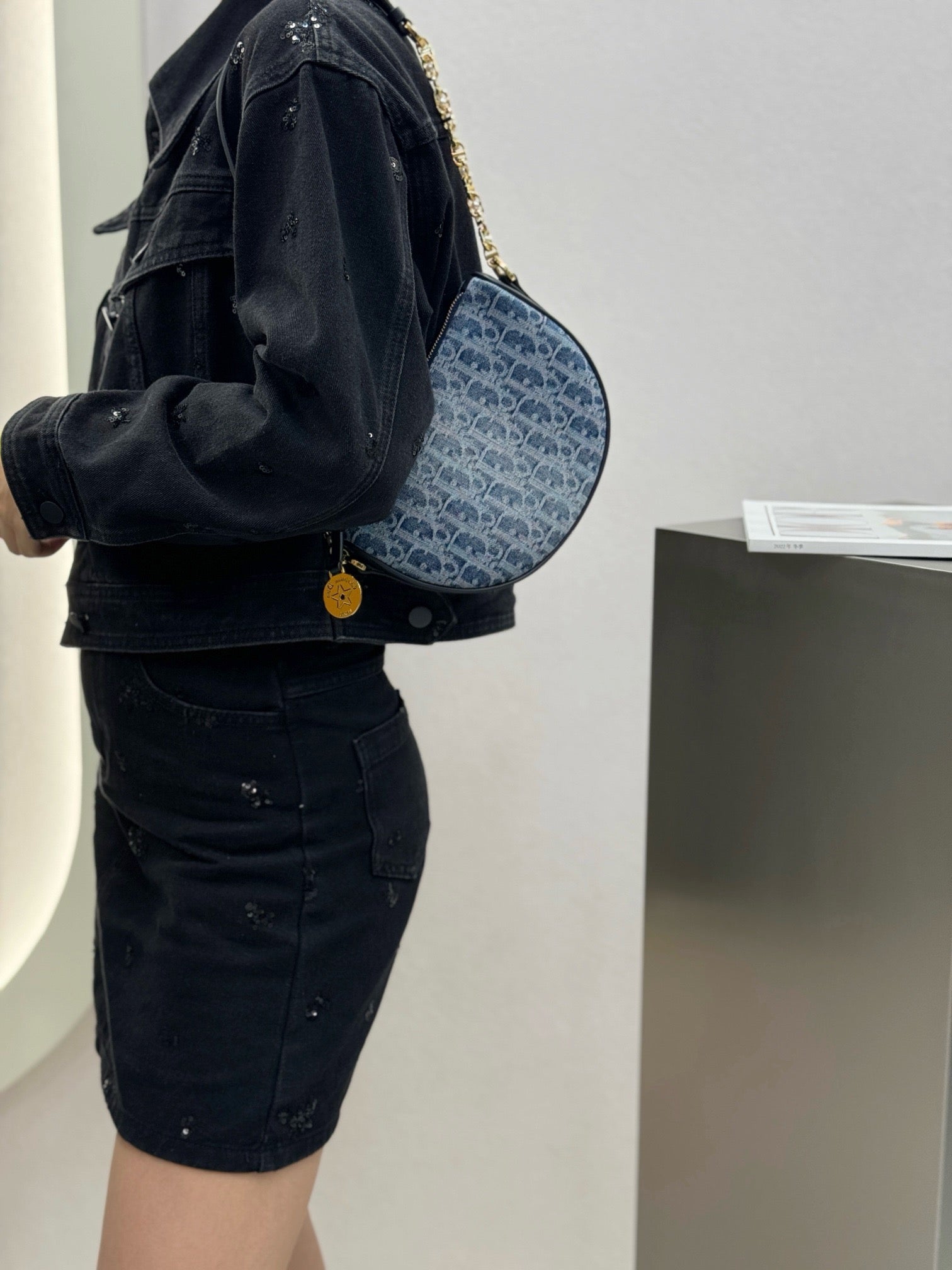 디올 데님 오블리크 칼리스토 숄더백