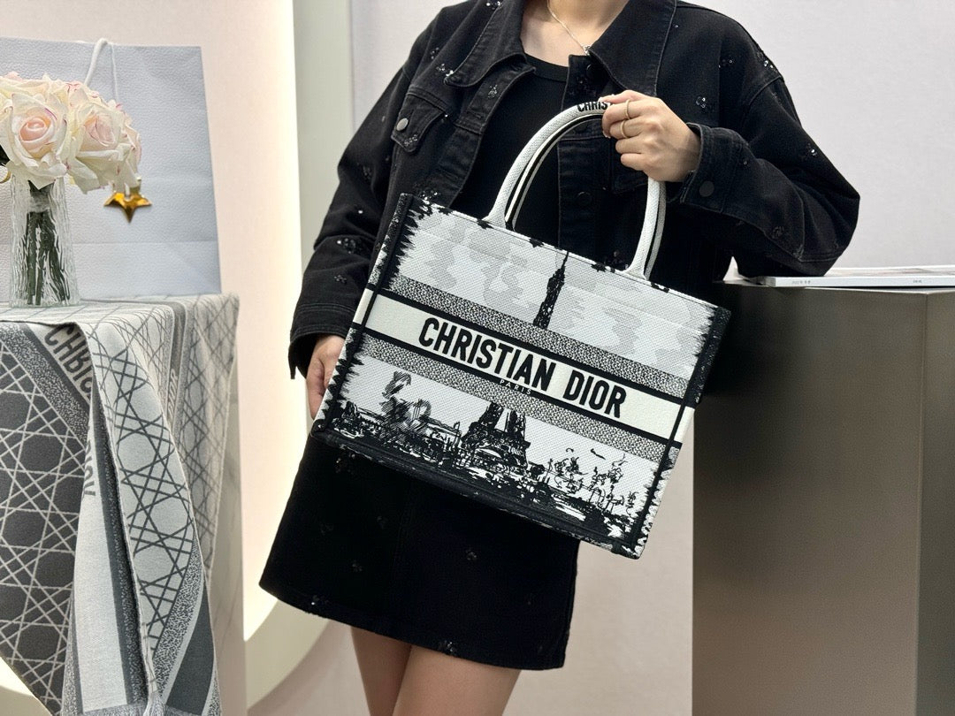 디올 파리 자수 북 토트백 미디움