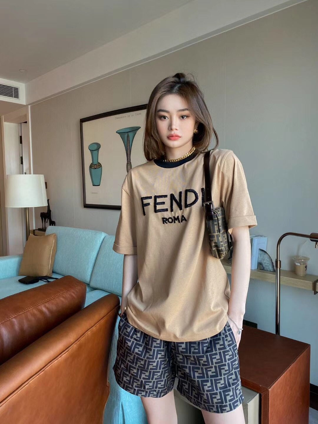 펜디 바게트 백 FF 자카드 미디움