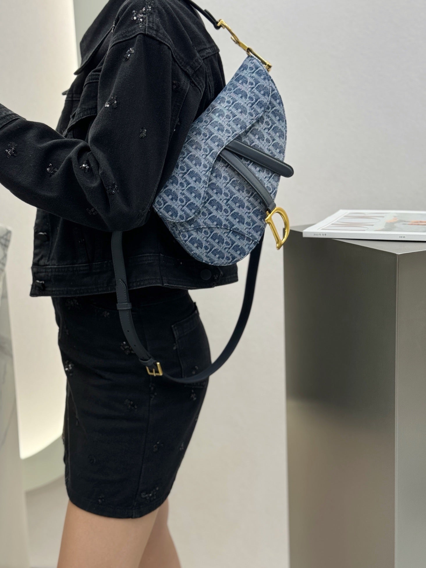 디올 데님 새들백 미디움