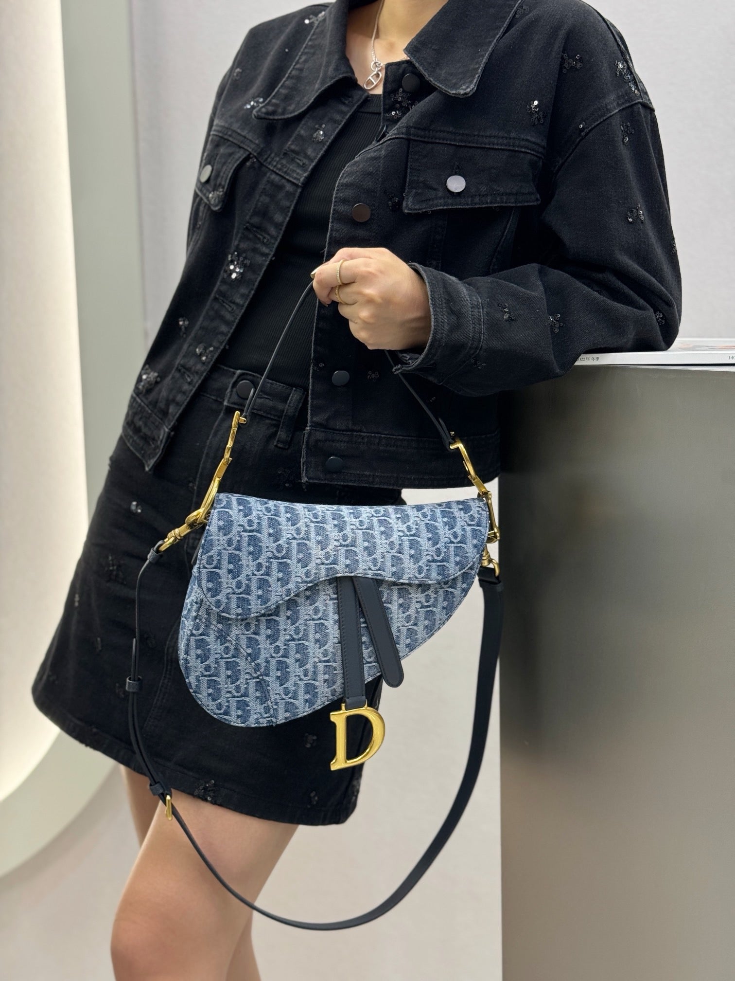 디올 데님 새들백 미디움