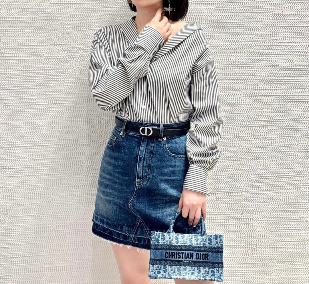 디올 데님 자카드 북 토트백 미니