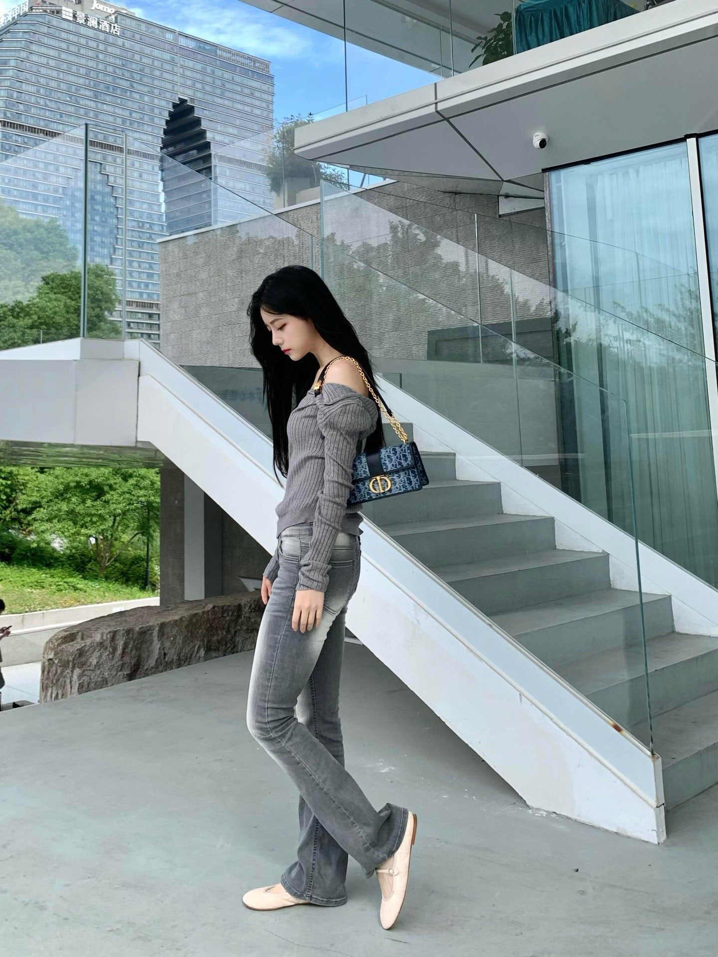 디올 데님 자카드 30몽테인 이스트웨스트 체인백