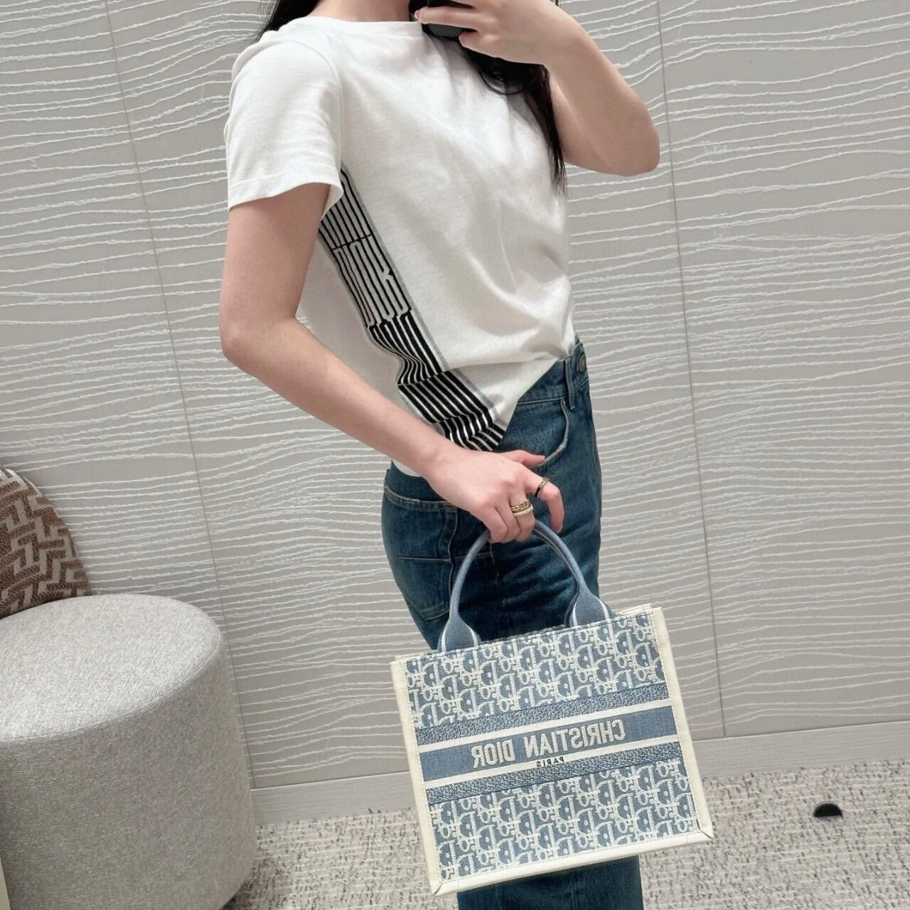 디올 오블리크 샴브레이 북 토트백 스몰