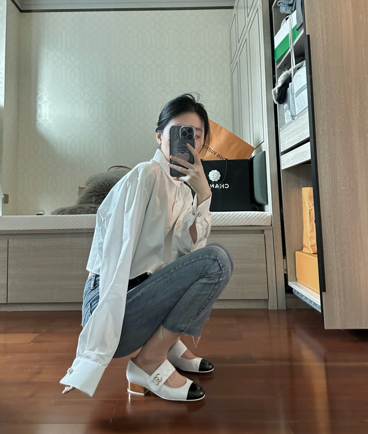 샤넬 CC 로고 턴락 페이던트 메리제인