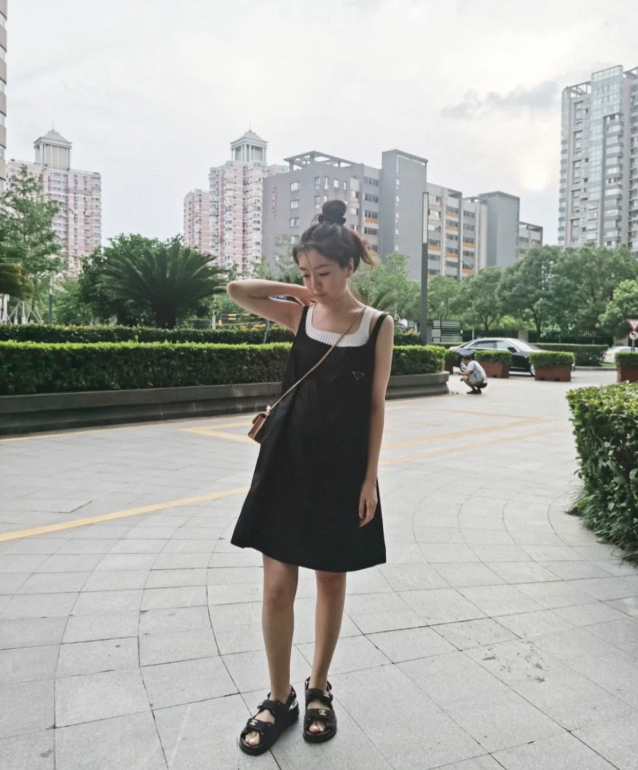 샤넬 큐빅 CC로고 벨크로 샌들 패브릭