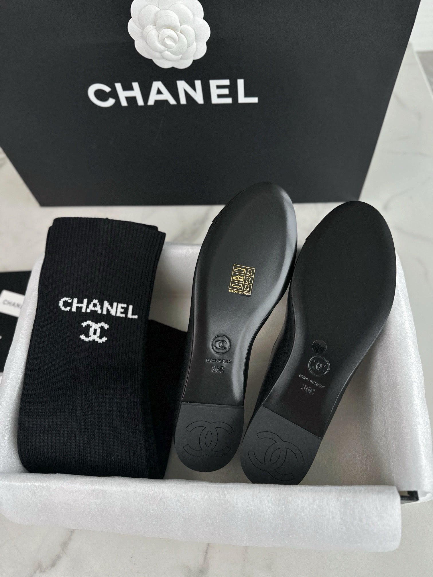 샤넬 레그워머 세트 메리제인 플랫