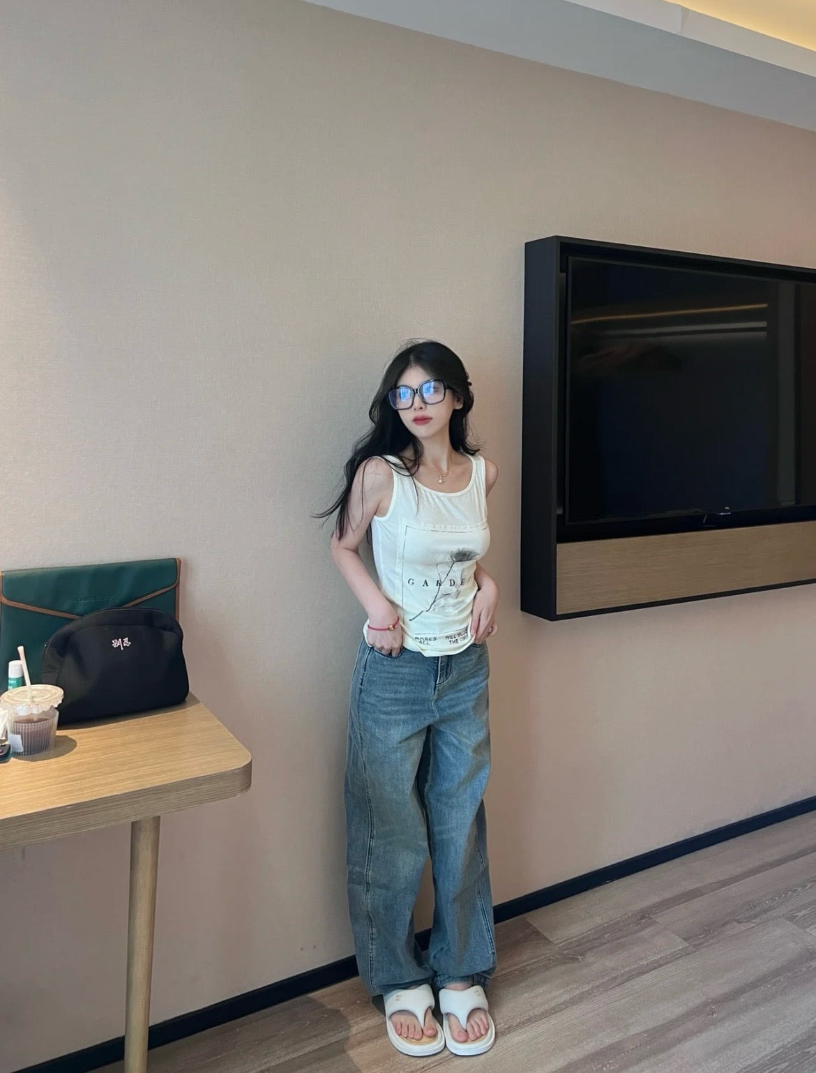 샤넬 CC 로고 램스킨 플립플랍