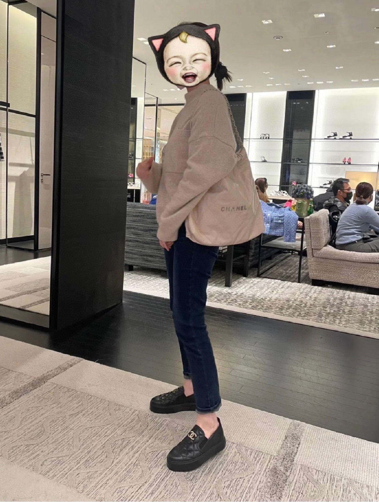 샤넬 CC 로고 퀄팅 플랫폼 슬립온