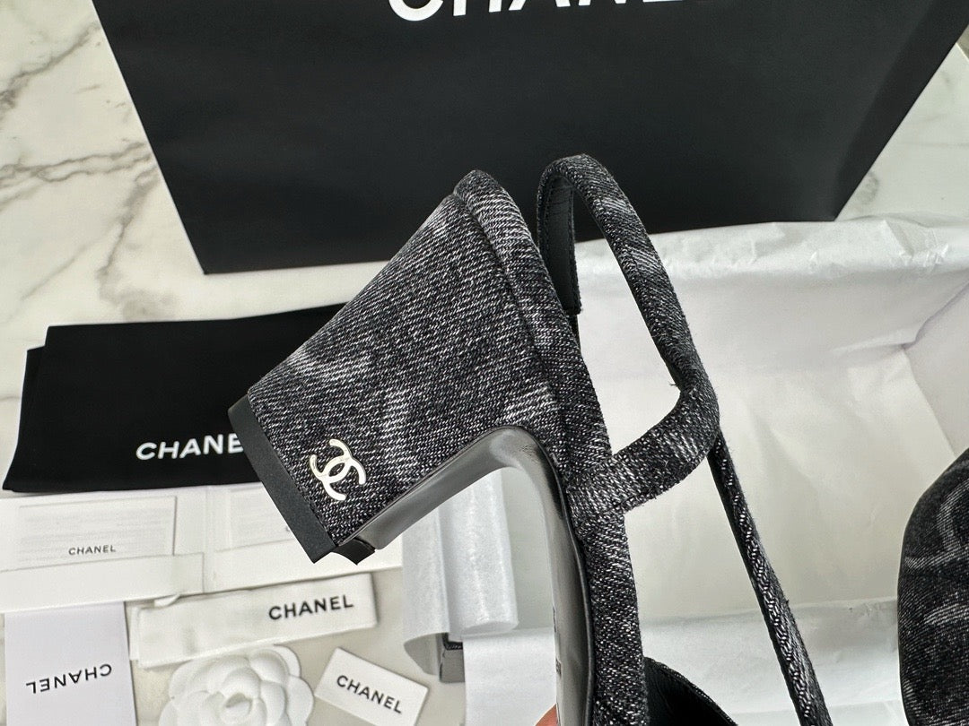 샤넬 데님 슬링백 미드힐