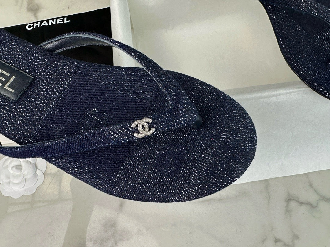 샤넬 CC 로고 데님 플립플랍