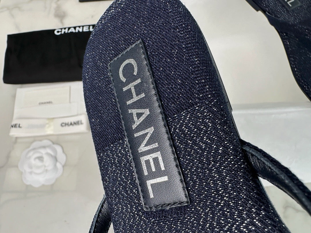 샤넬 CC 로고 데님 플립플랍